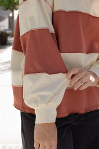 Coronado Rugby Stripe Pullover in Rust + Cream