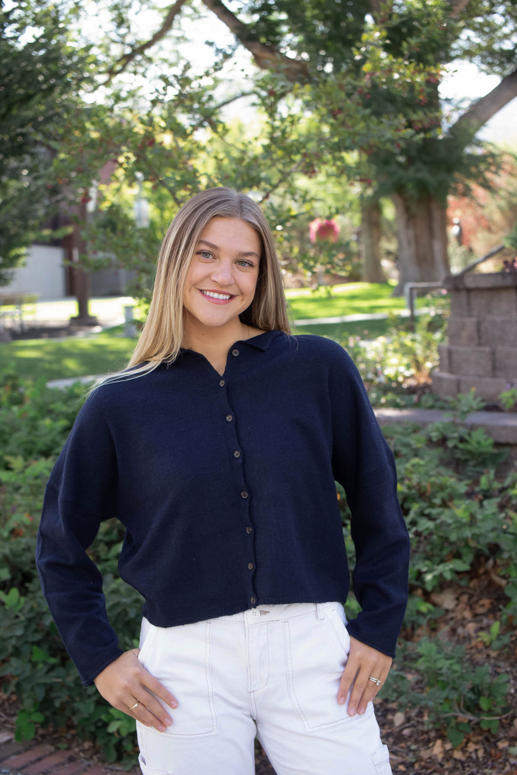 Hudson Buttoned Cardigan in Navy