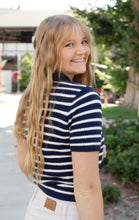 Load image into Gallery viewer, Collared Mid Sleeve In Navy Stripe