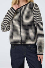 Load image into Gallery viewer, Burnswick Striped Raw Edge Cardigan in Black