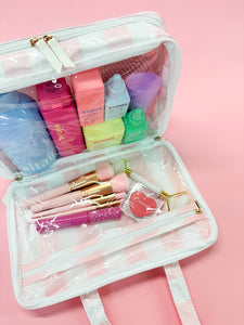 Bon Voyage Easy Wipe Travel Toiletry Case in Orange and Pink Stripes