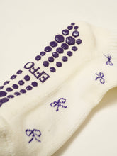 Load image into Gallery viewer, Ruffle Grip Pilates Sock in Purple Bows