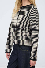 Load image into Gallery viewer, Burnswick Striped Raw Edge Cardigan in Black