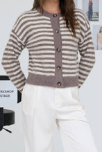 Load image into Gallery viewer, Nova Scotia Fuzzy Striped Cardigan in Mocha