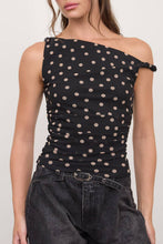 Load image into Gallery viewer, Beverly Polka Dot Asymmetrical Twist Top in Black
