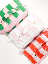 Load image into Gallery viewer, Bon Voyage Easy Wipe Cosmetic Case in Orange and Pink Stripes
