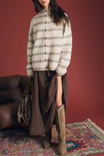 Load image into Gallery viewer, Andover Striped Mockneck Fuzzy Cardigan in Cream