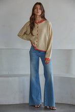 Load image into Gallery viewer, Ballantyne Rolled Crewneck Cardigan in Taupe