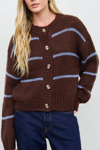 Load image into Gallery viewer, Manitoba Striped Jacquard Cardigan in Brown + Blue