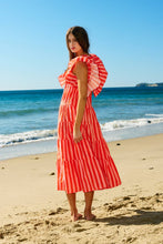 Load image into Gallery viewer, Charleston Ruffled Stripe Dress in Orange + Peach