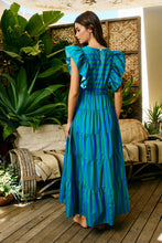 Load image into Gallery viewer, Charleston Ruffled Stripe Dress in Blue + Green