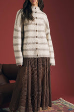 Load image into Gallery viewer, Andover Striped Mockneck Fuzzy Cardigan in Cream