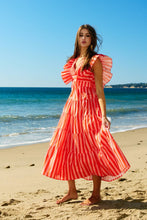 Load image into Gallery viewer, Charleston Ruffled Stripe Dress in Orange + Peach
