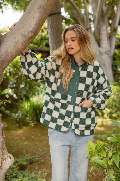 Canyon Drive Checkered Fleece Jacket in Green