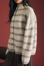 Load image into Gallery viewer, Andover Striped Mockneck Fuzzy Cardigan in Cream