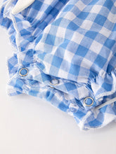 Load image into Gallery viewer, Blue Gingham Pumpkin Smocked Embroidery Romper