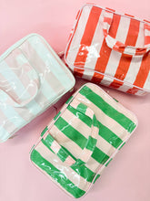 Load image into Gallery viewer, Bon Voyage Easy Wipe Travel Toiletry Case in Orange and Pink Stripes