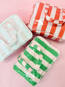 Bon Voyage Easy Wipe Travel Toiletry Case in Orange and Pink Stripes