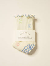 Load image into Gallery viewer, Ruffle Grip Pilates Sock in Pastel Smiley