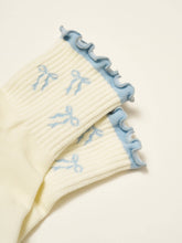 Load image into Gallery viewer, Ruffle Grip Pilates Sock in Light Blue Bows