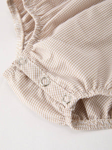 Pumpkin Embroidery Smock Plaid Romper