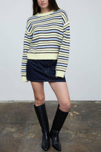 Load image into Gallery viewer, Kenai Striped Crewneck Sweater in Butter + Blue