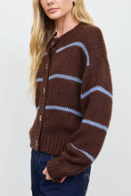Load image into Gallery viewer, Manitoba Striped Jacquard Cardigan in Brown + Blue