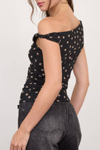 Load image into Gallery viewer, Beverly Polka Dot Asymmetrical Twist Top in Black