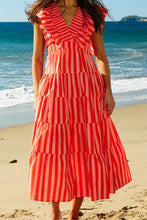 Load image into Gallery viewer, Charleston Ruffled Stripe Dress in Orange + Peach
