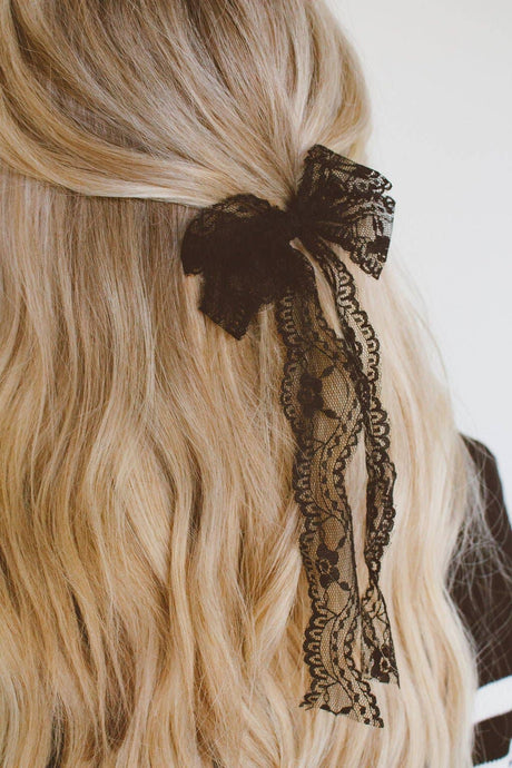 The Bow Collection: Lace Long Bow Clip in Two Colors