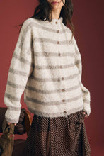 Load image into Gallery viewer, Andover Striped Mockneck Fuzzy Cardigan in Cream