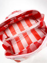 Load image into Gallery viewer, Bon Voyage Easy Wipe Cosmetic Case in Orange and Pink Stripes