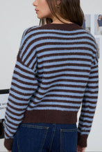 Load image into Gallery viewer, Nova Scotia Fuzzy Striped Cardigan in Blue+Brown