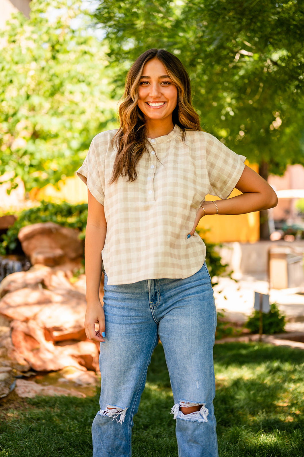 Camden Checkered Neutral Top