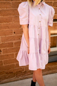 Melrose Button Down Puff Sleeve Dress in Lavender