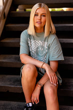 Load image into Gallery viewer, The Valley Tee Collection: Smiley Checkered Tee in Aqua
