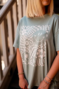 The Valley Tee Collection: Smiley Checkered Tee in Aqua