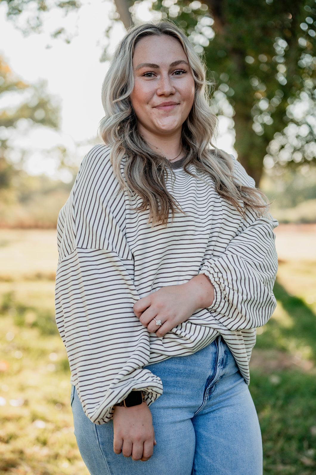 Clover Taupe Striped Top