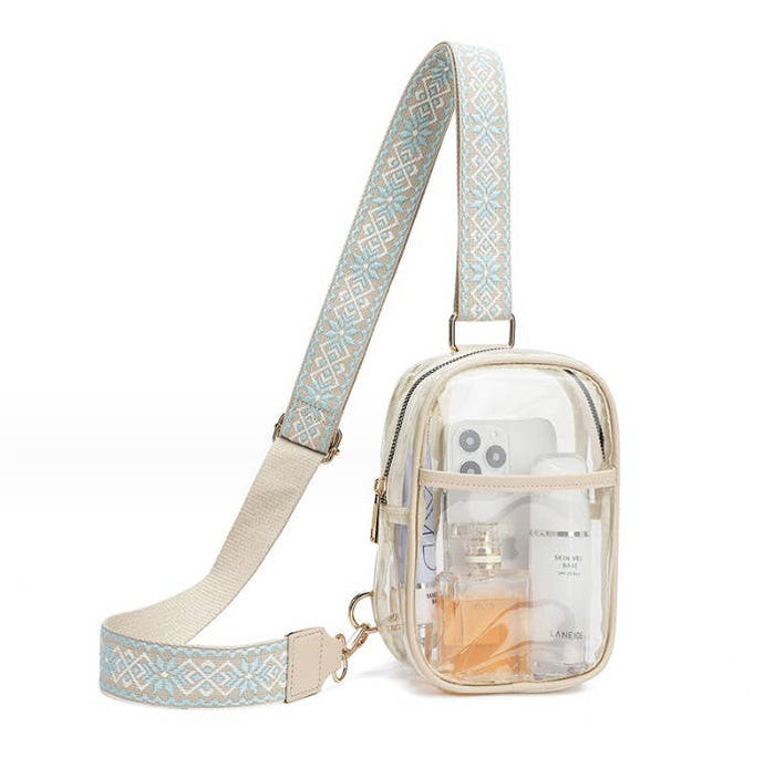 Clear Crossbody Embroidered Strap Stadium Bag