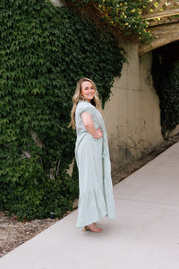 Turks and Caicos Button Down Maxi Dress in Sage