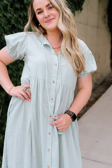 Turks and Caicos Button Down Maxi Dress in Sage