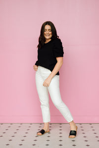 Newry Ribbed Puff Sleeve Top in Peach