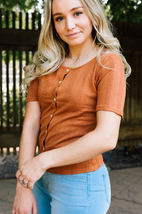 Indianola Ribbed Button Up Top
