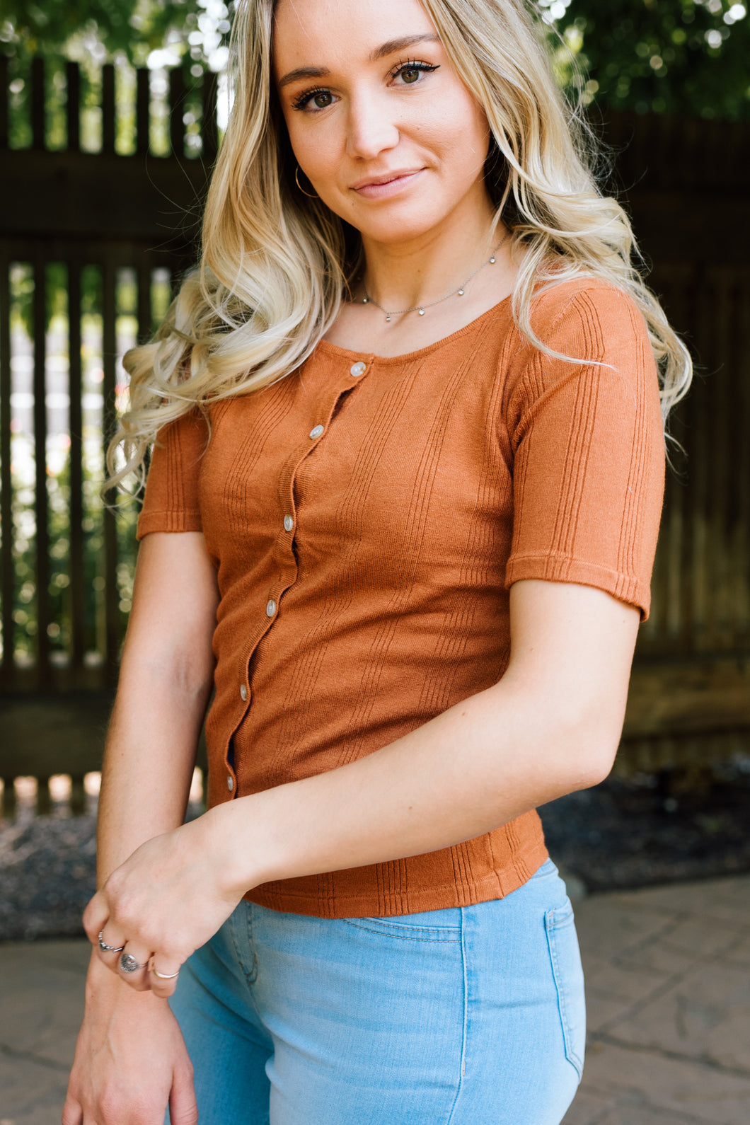 Indianola Ribbed Button Up Top