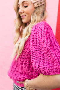 Beverly Hills Pink Short Sleeve Cable Sweater