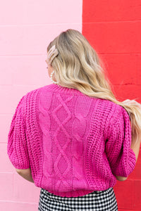 Beverly Hills Pink Short Sleeve Cable Sweater