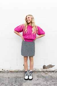 Beverly Hills Pink Short Sleeve Cable Sweater