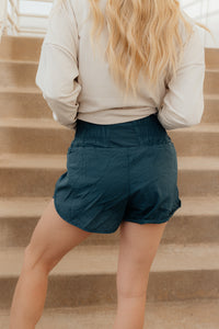Auburn High Waisted Smocked Shorts in Teal