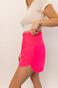 Latta Park Smocked Waistband Shorts in Hot Pink