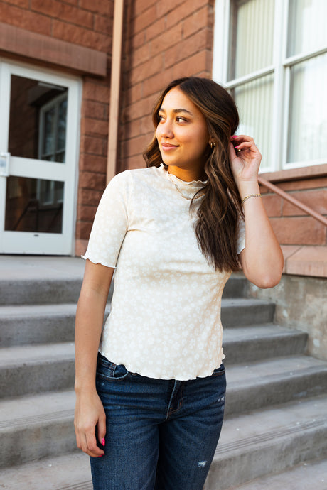 Camden Taupe Floral Mockneck